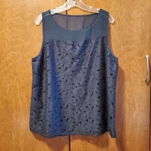 Ann Taylor Navy Floral Applique Top, XL NWOT